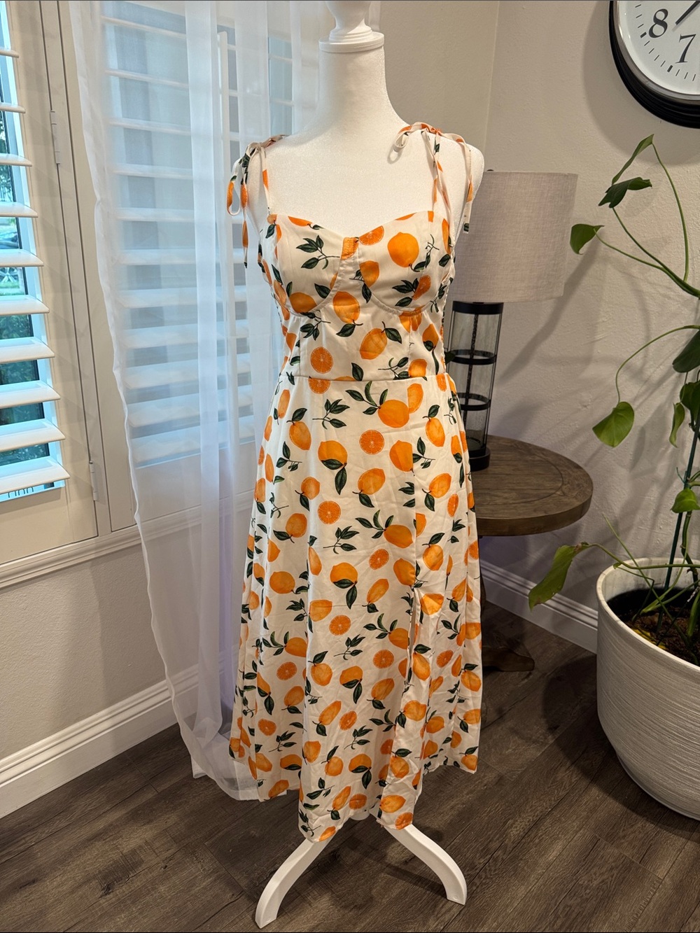 Sleeveless Orange Print Summer Dress - Unbranded